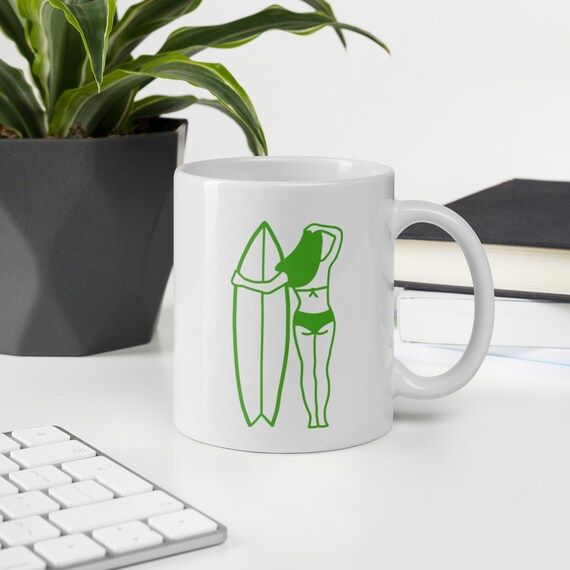 Surfer Girl With Board- Ceramic 11oz Coffee/Tea Mug Gift For Women & Men, Design On Both Sides | Etsy (US)