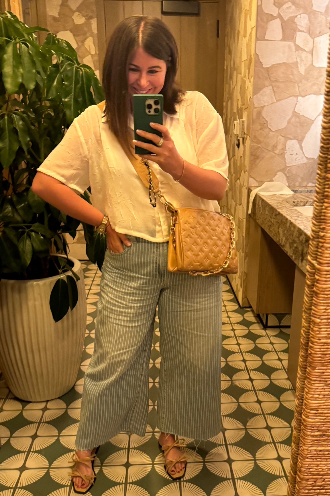 Cute little suburban restaurant dinner outfit! LOVE these jeans! They are fun and comfy! 

#LTKMidsize #LTKOver40 #LTKStyleTip