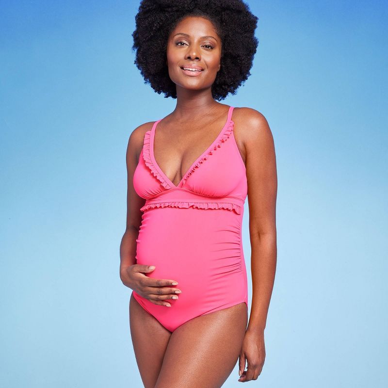Ruffle Neck One Piece Maternity Swimsuit - Isabel Maternity by Ingrid & Isabel™ Pink | Target