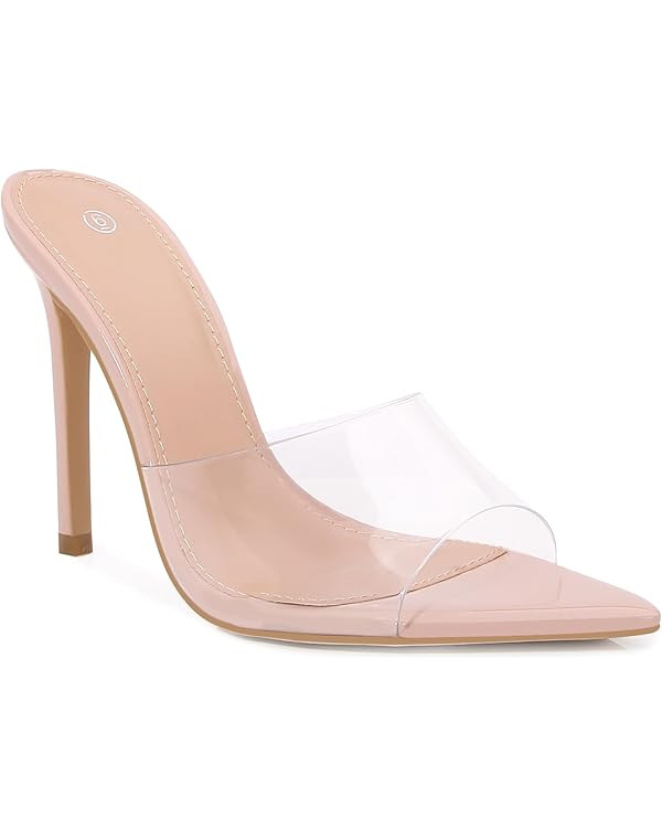 Shion ShaaYii Women Clear Pointed Toe Sandals Stiletto Heels Transparent Strap High Heels Slip on... | Amazon (US)