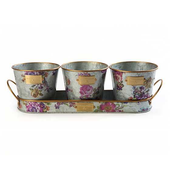 Flower Market Galvanized Herb Pots with Tray - Set of 3 | MacKenzie-Childs