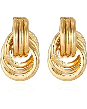 Gold/Silver Statement Geometric Earrings for Women Chunky Gold Knot Link Drop Dangle Earrings Tre... | Amazon (US)