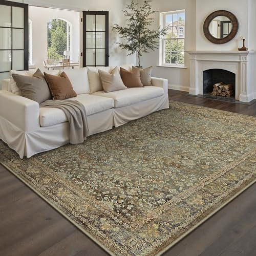 PureCozy Area Rug 8x10 Brown Living Room Washable Vintage Carpet Non Slip Indoor Retro Traditional Accent Throw Large Rug for Office Bedroom Dining Room Playroom | Amazon (US)