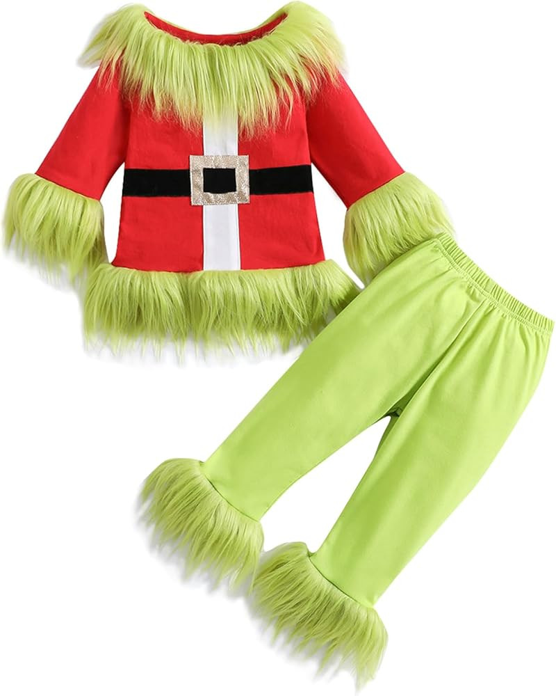 Baby Christmas Costume Santa Claus Outfit Green Furry Monster Romper Onesie Xmas Cosplay Clothes | Amazon (US)