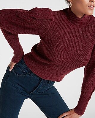 Cable Knit Puff Sleeve Open Back Sweater | Express