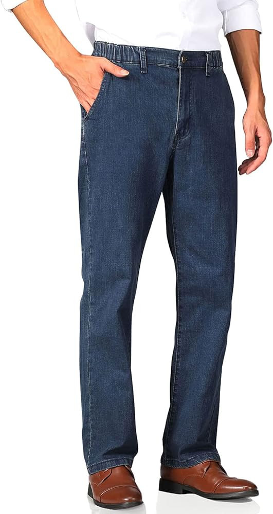 Soojun Mens Elastic Waist Jeans Relaxed Fit with Zipper and Button | Amazon (US)