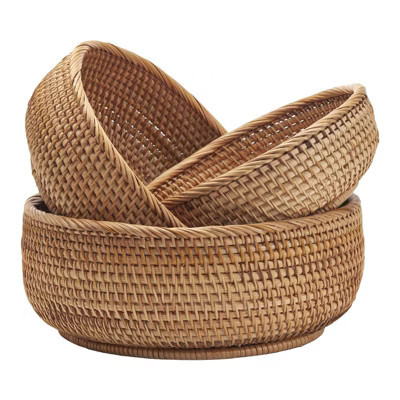 Aoibox Round Rattan Fruit Baskets, Woven Storage Bowls, Key Holder, Stackable for Shelf, Kitchen, Tabletop, Natural Set of 3 | Target
