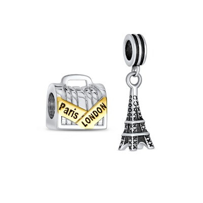 Bling Jewelry Sterling Silver London Paris Travel Suitcase Luggage & Paris Eiffel Tower Charm Bead for Bracelet Set | Target