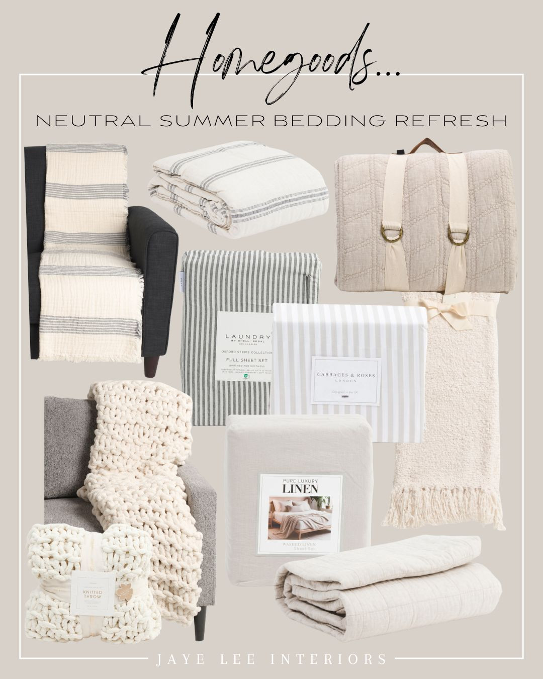 summer linens, summer stripes, bedding refresh, primary bedroom, guest bedroom, linen sheets, bed sheets, throw blankets, throw pillows, neutral bedding, chunky knit throw, linen comforter, duvet cover, Marshall's, Homegoods, TJ Maxx #Maxxinista 

 #LTKSummerEdit #LTKHome #LTKSaleAlert