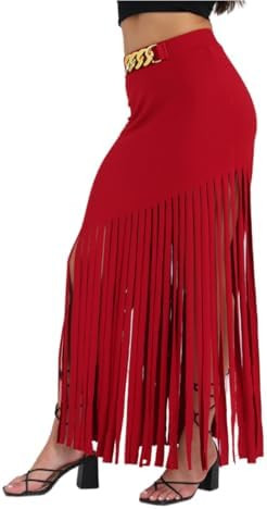 Women's Black Fringe Skirt High Waist Bodycon Asymmetrical Hem Long Festival Party Punk Tassel Sk... | Amazon (US)