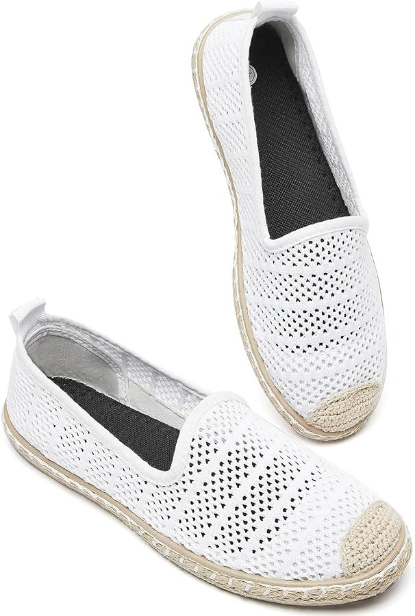 BABUDOG Women's Breathable Mesh Flats Shoes, Soft Loafers Flats, White Slip on Shoes Loafer | Amazon (US)