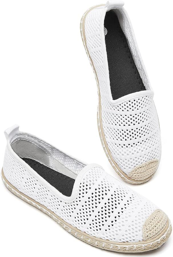 BABUDOG Women's Breathable Mesh Flats Shoes, Soft Loafers Flats, White Slip on Shoes Loafer | Amazon (US)