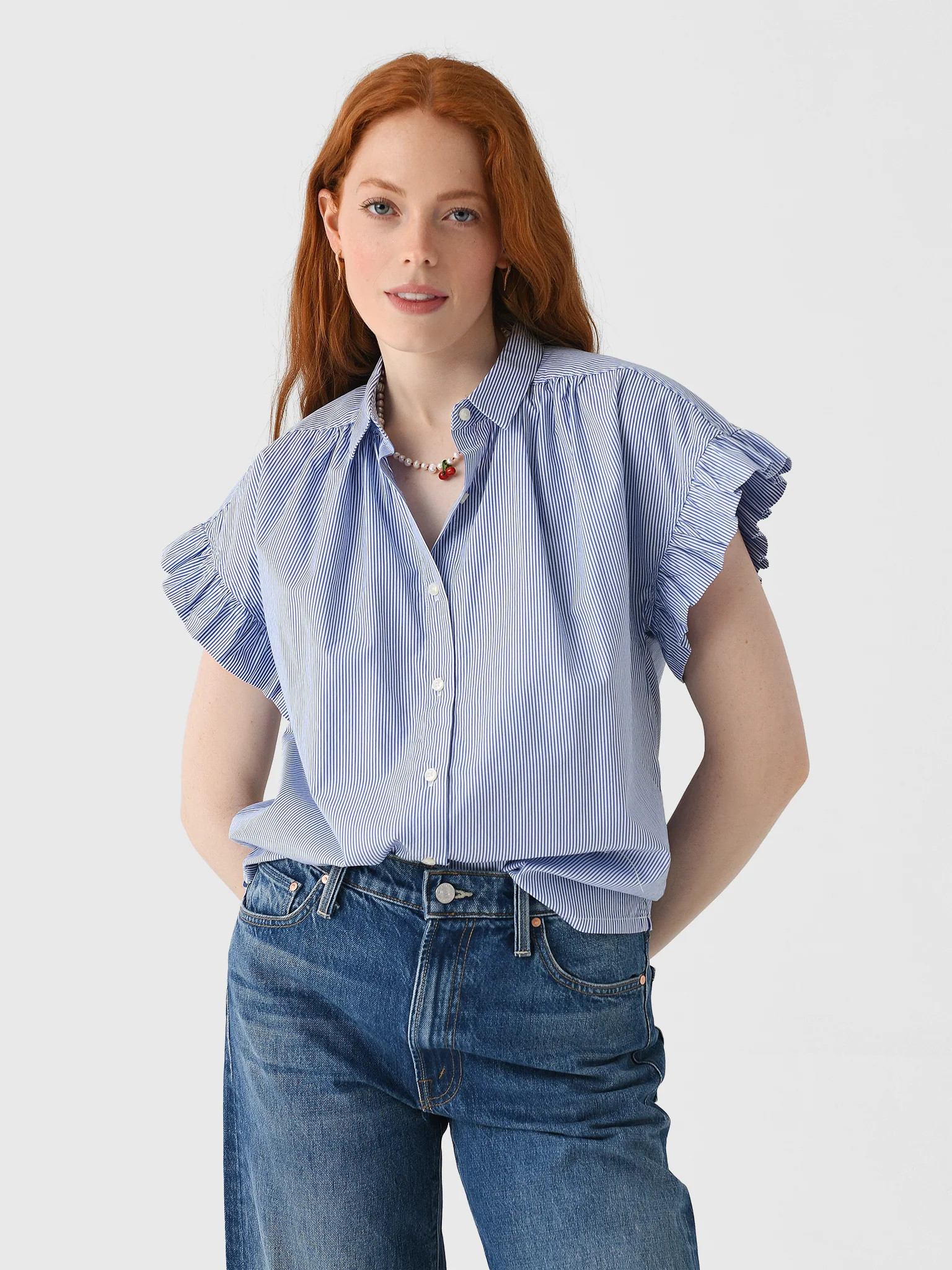 TROVATA
                      
                     Women's Marianne B Ruffle Sleeve Shirt | Saint Bernard