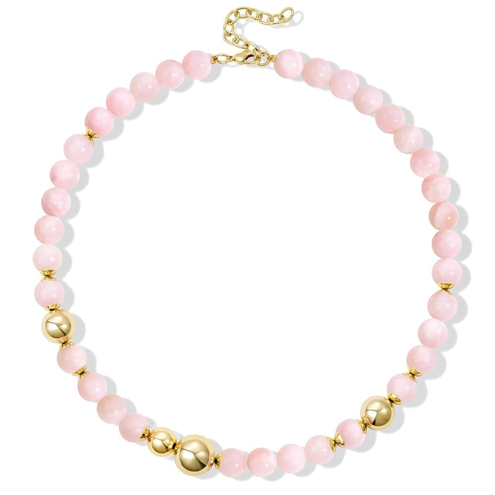 KissYan Beaded Necklaces for Women, 14K Gold Plated Natural Gemstones Beach Choker, Boho Handmade... | Amazon (US)