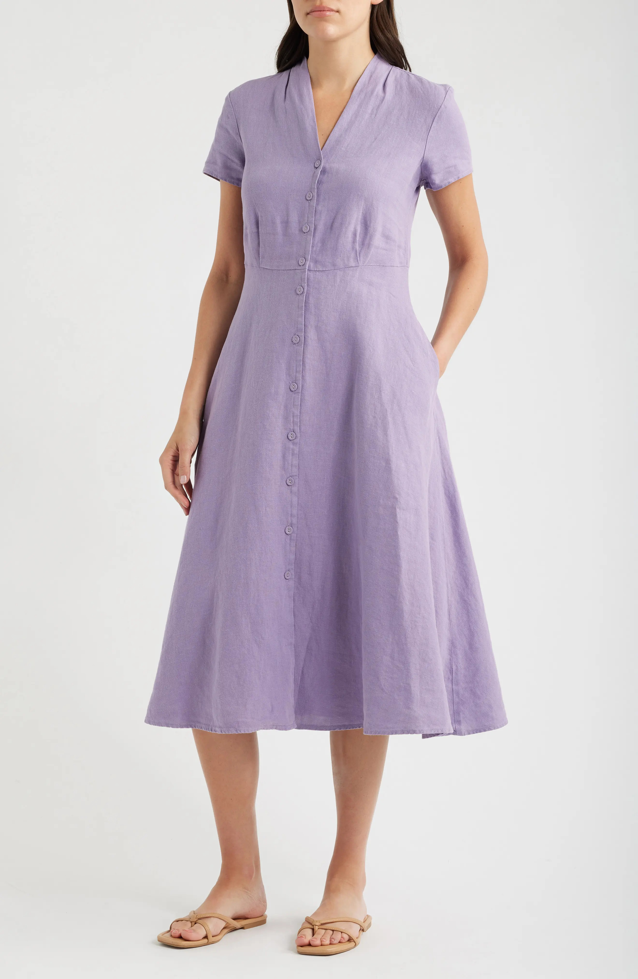 Carved Wood Linen Midi Dress (Women) | Nordstrom | Nordstrom