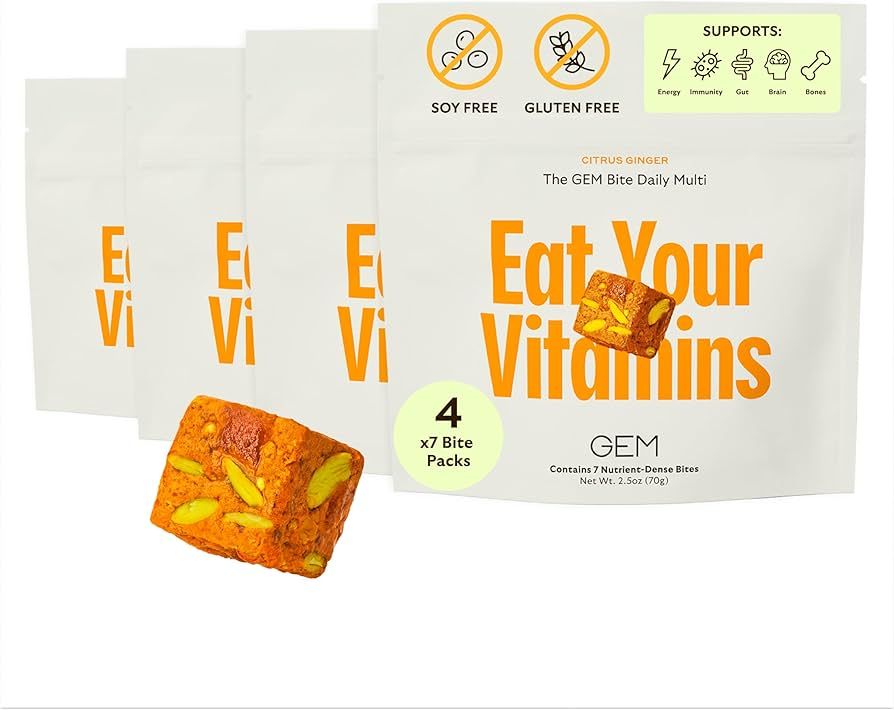 Daily Essentials Citrus Ginger Multivitamin | 4 x 7-Bite Pack | Supports Energy, Gut, Skin, Brain... | Amazon (US)