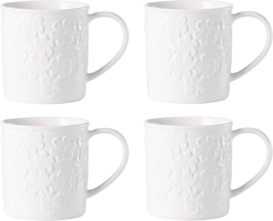 Kate Spade Blossom Lane 4-Piece Mug Set, 4 Count (Pack of 1), White | Amazon (US)