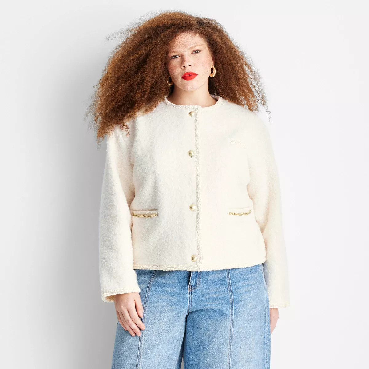 Women's Teddy Lady Chain Jacket - Future Collective Cream 1X | Target