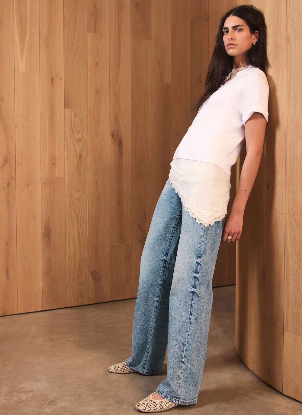 Cream Satin Lace Trim Scarf | Mint Velvet