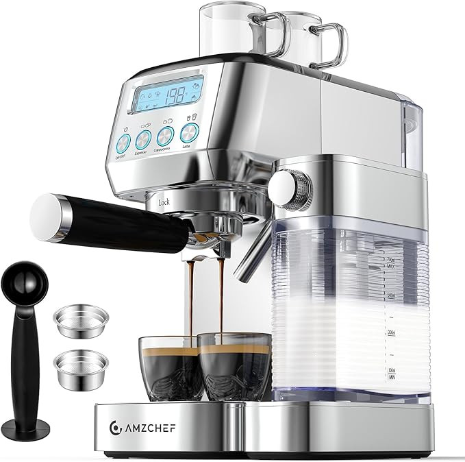 AMZCHEF Espresso Machine with LCD Display, 20 Bar Cappuccino Machines with Automatic Milk Frother... | Amazon (US)