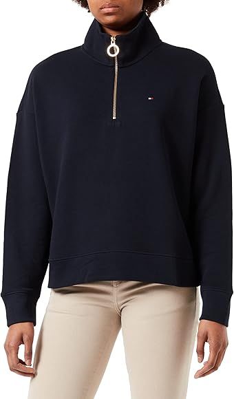 Tommy Hilfiger Women's Relaxed Half-Zip Sweatshirt | Amazon (UK)