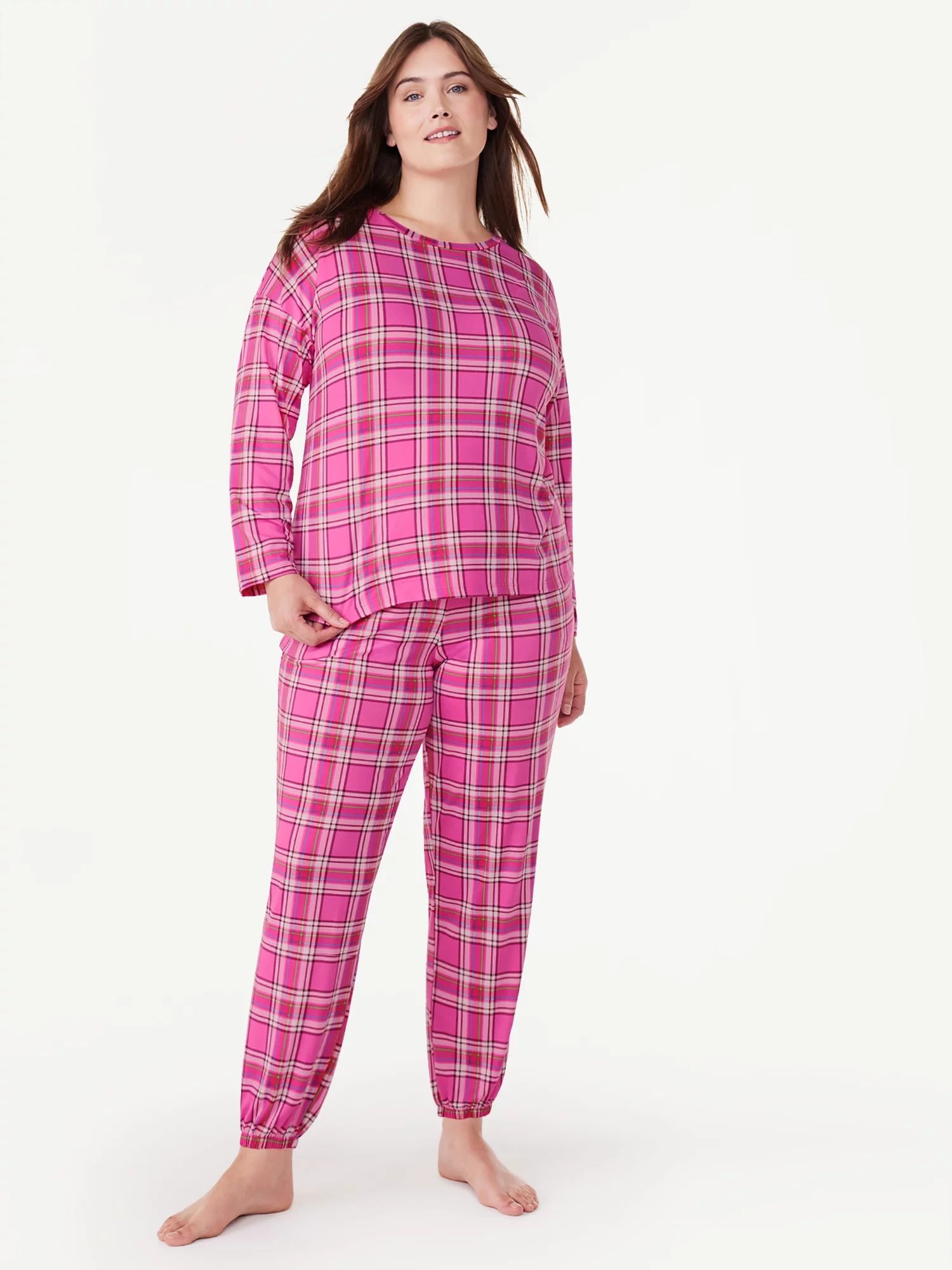 Joyspun Women’s Long Sleeve Tee and Joggers, 2-Piece Pajama Set, Sizes S-3X | Walmart (US)