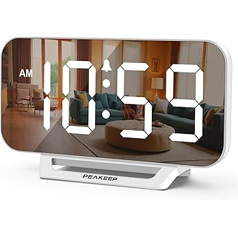 Peakeep Slim Digital Mirror Aesthetic Alarm Clock for Bedrooms Desk Decor, Plug in Electric Big L... | Amazon (US)