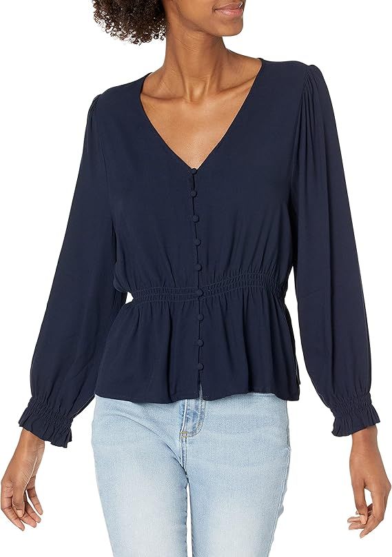 Goodthreads Women's Fluid Twill Crop Slim Fit V-Neck 3/4 Sleeve Shirt | Amazon (US)
