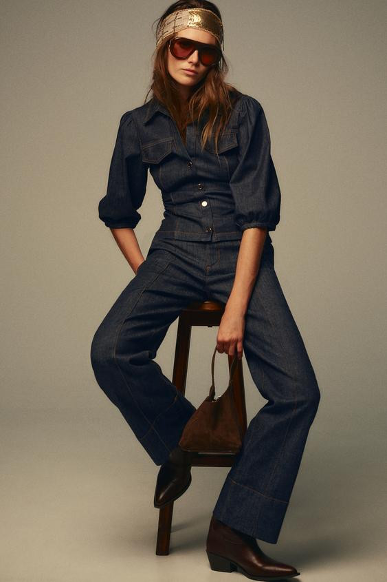 Z1975 FITTED DENIM PUFF SLEEVE SHIRT | Zara US