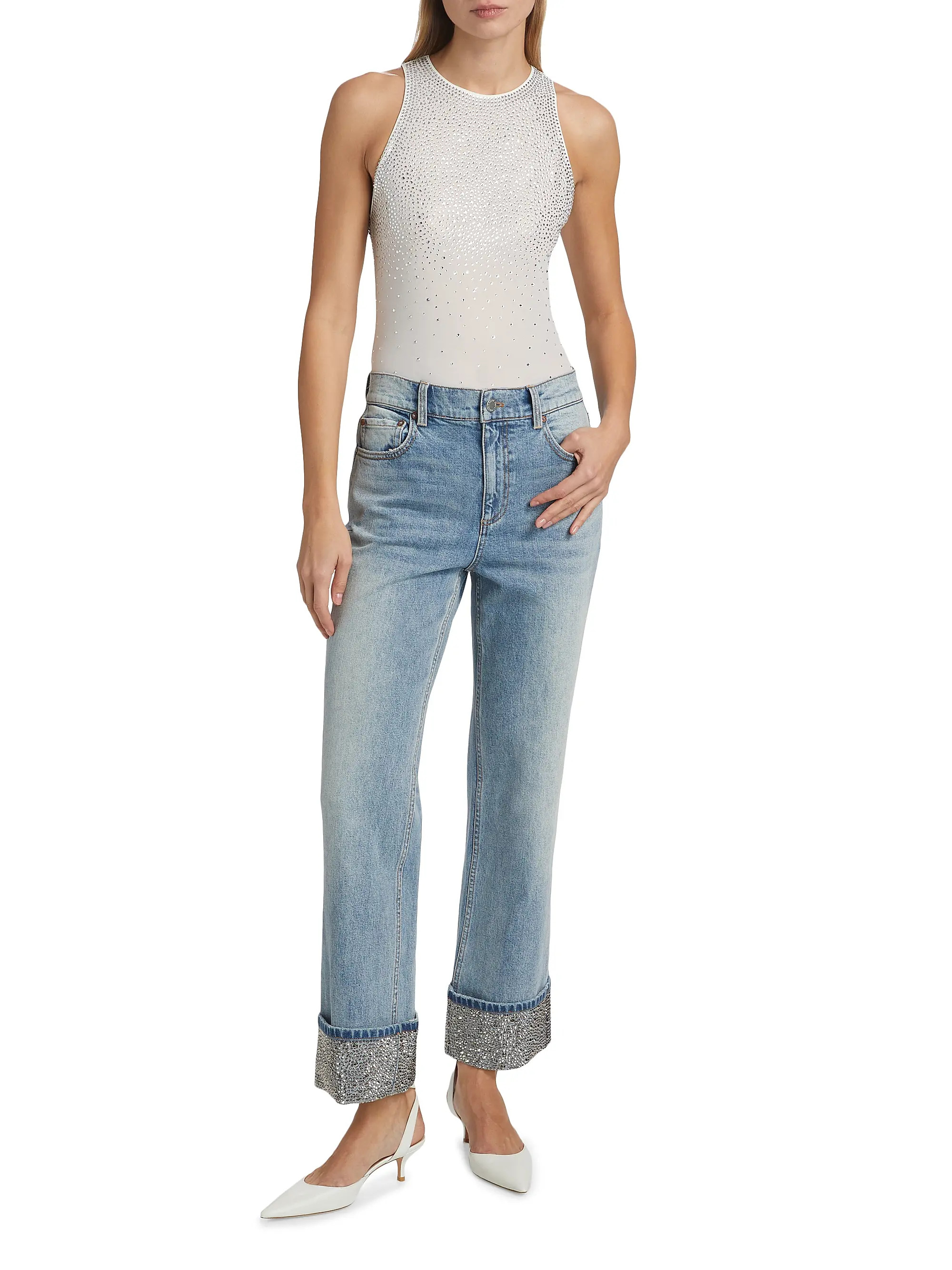 Weezy High-Rise Straight-Leg Embellished Jeans | Saks Fifth Avenue