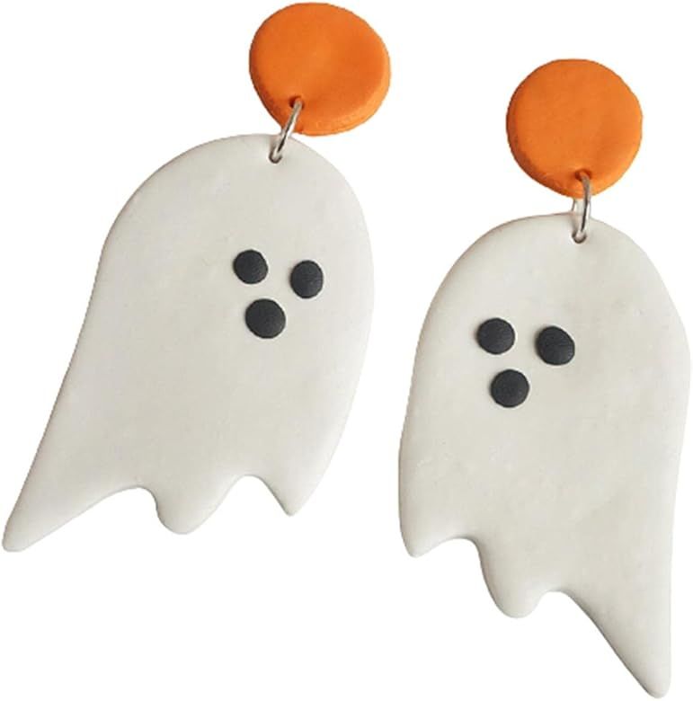 Halloween Clay Pumpkin Ghost Drop Earrings Handmade Polymer Clay Ghost Bat Pumpkin Alien Witch Dangl | Amazon (US)
