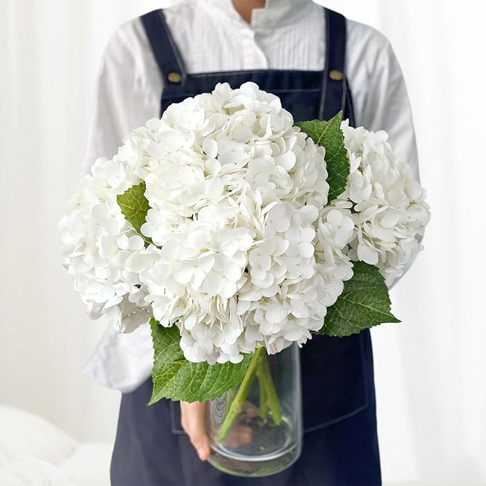 White Flowers Hydrangea Artificial Flowers, 4Pcs Outdoor Large 21" Royal Real Touch Latex Silk Fl... | Amazon (US)