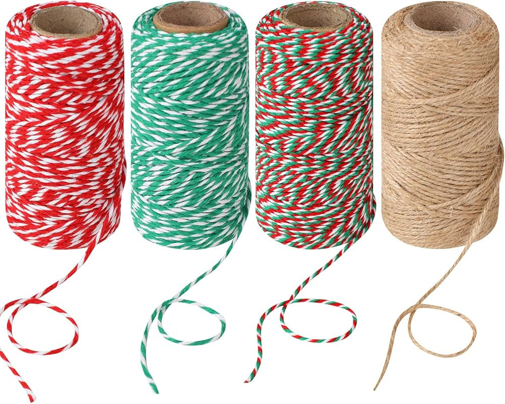 4 Rolls Christmas Twine String for Crafts Cotton String, Natural Jute Twine String Jute Rope, Gre... | Amazon (US)