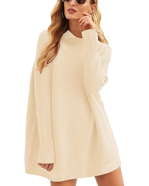 ANRABESS Women 2023 Fall Casual Turtleneck Batwing Sleeve Slouchy Oversized Ribbed Knit Tunic Swe... | Amazon (US)