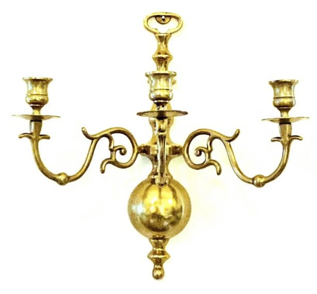 Vintage Brass 3 Arm Georgian Wall Mount Candelabra Candle Holder Sconce | Etsy (US)