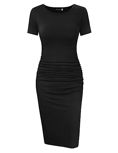 GloryStar Women's Sleeveless Short Sleeve Ruched Midi Bodycon Sheath Pencil T Shirt Dress | Amazon (US)