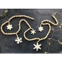 Snowflake Cozy Winter Wood Bead Farmhouse Mantle Garland Decor | Etsy (US)