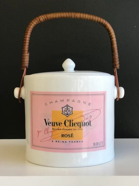 6" Pink Veuve Ice Bucket with Rattan Handle White | The French Bee, Classic White Porcelain Box, ... | Etsy (US)