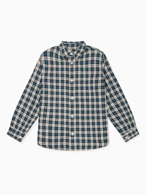 Teal Tartan Nico Long Sleeve Boy Shirt | La Coqueta (US)