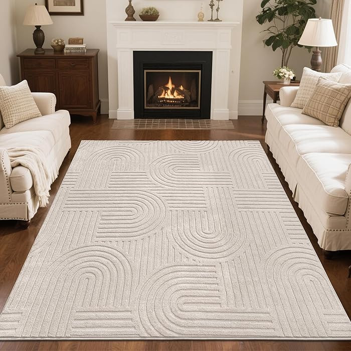 SHACOS Soft Cozy Fluffy Arch Pattern High-Low Pile Textured Area Rug 5'3"x7'3" Non Slip Washable ... | Amazon (US)