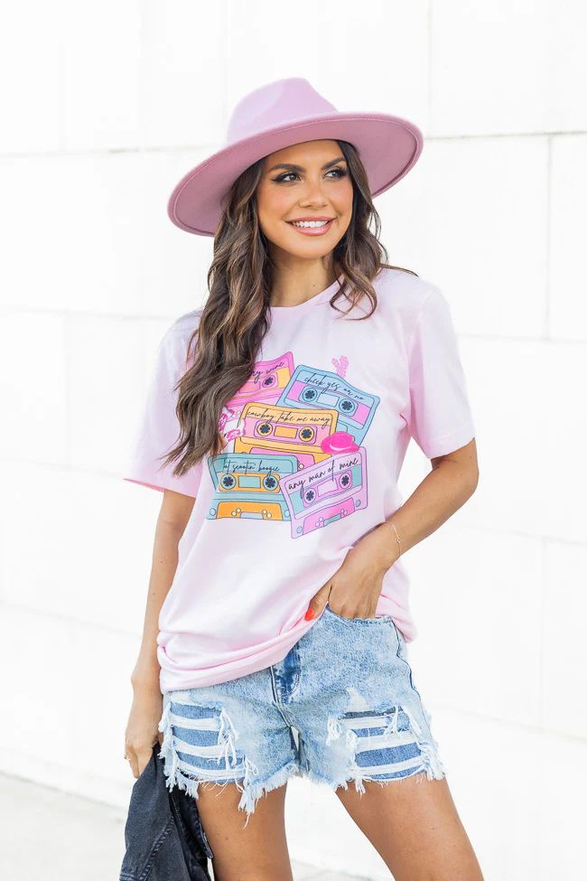 90s Cassette Tapes Pink Graphic Tee | Pink Lily
