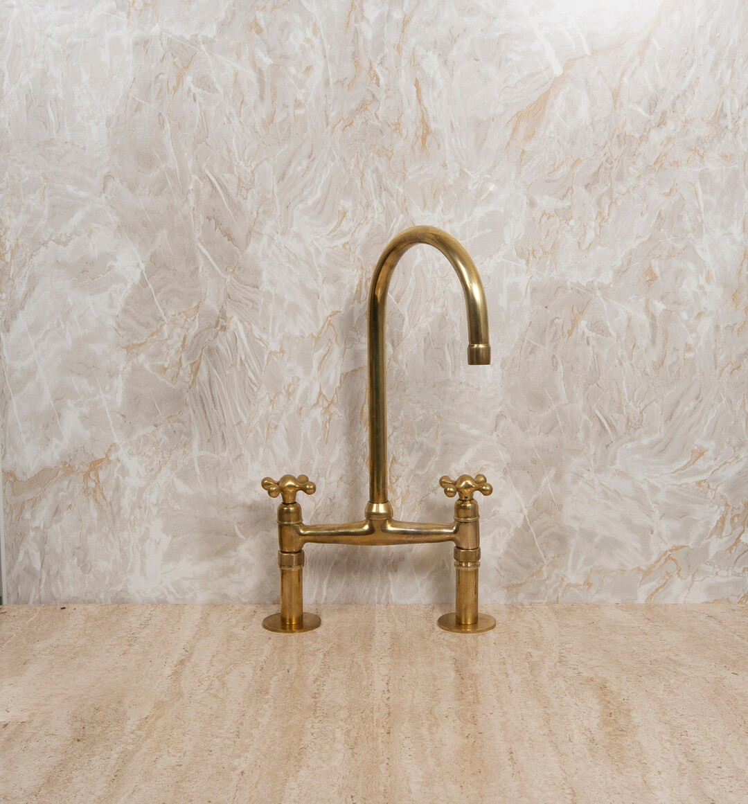 Unlacquered Brass Kitchen Faucet With Cross Handles  Antique - Etsy Canada | Etsy (CAD)