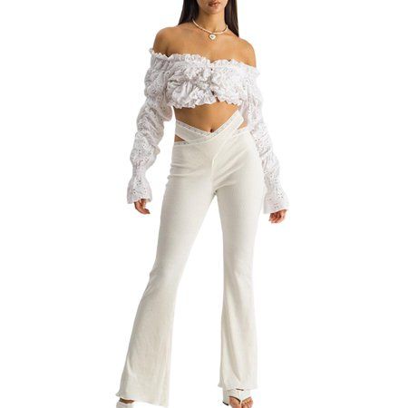 Listenwind Women s Flare Pants High Waist Lace Bandage Hallow Out Bell Bottoms Y2k Streetwear Casual | Walmart (US)