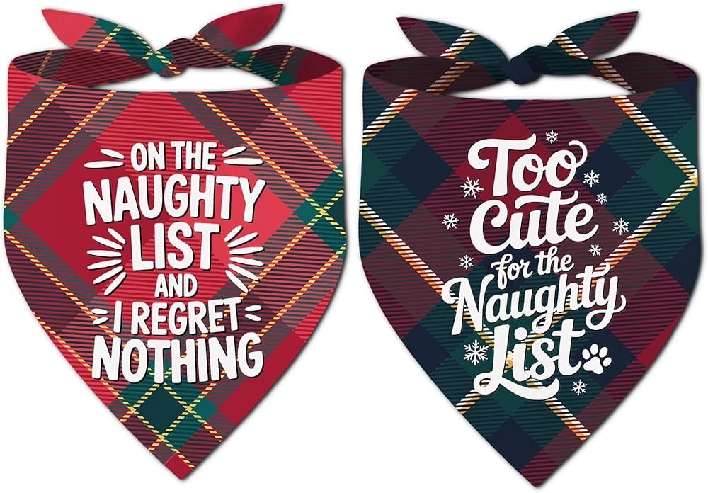 Christmas Dog Bandanas, Classic Red Plaid Two-Sided Christmas Winter Holiday Triangle Bibs for Me... | Amazon (US)