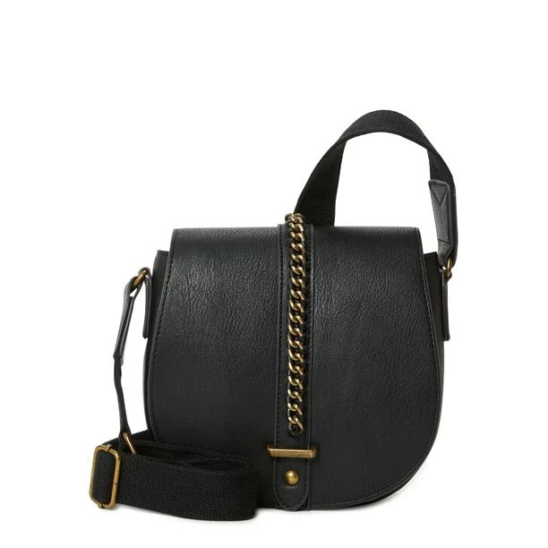 Time and Tru Women's Faux Leather Emery Crossbody Handbag Black - Walmart.com | Walmart (US)
