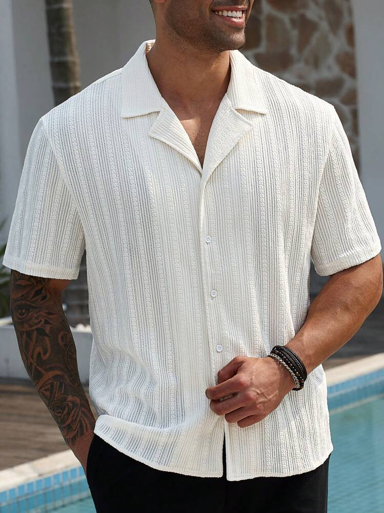 Manfinity RSRT Plus Size Men Solid Color Lapel Neck Short Sleeve Single Breasted Casual Shirt | SHEIN