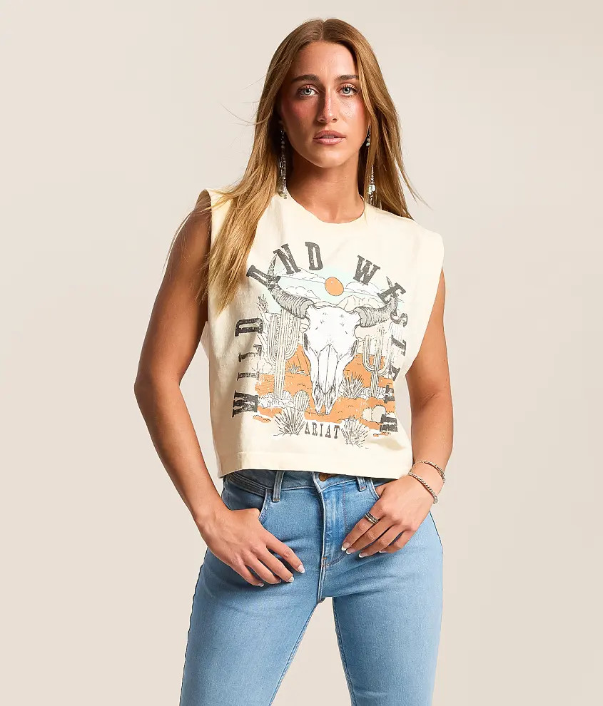 Steer Skull Landscape Cropped Tank Top | Buckle