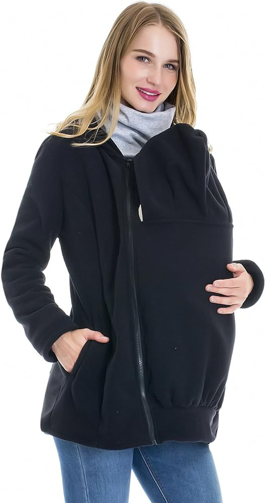 Smallshow Women's Fleece Zip Up 3 in 1 Maternity Baby Wearing Hoodie Sweatshirt Jacket | Amazon (US)