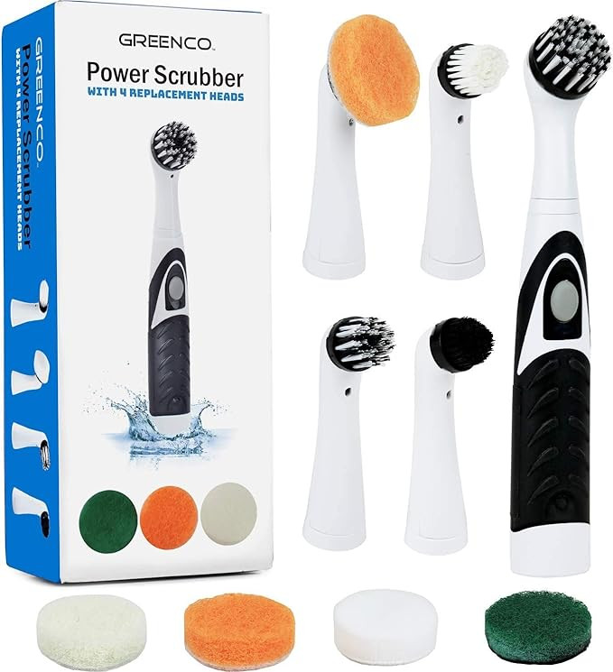 Greenco Electric Power Scrubber with 4 Replaceable Brush Attachment Heads, White | Amazon (US)