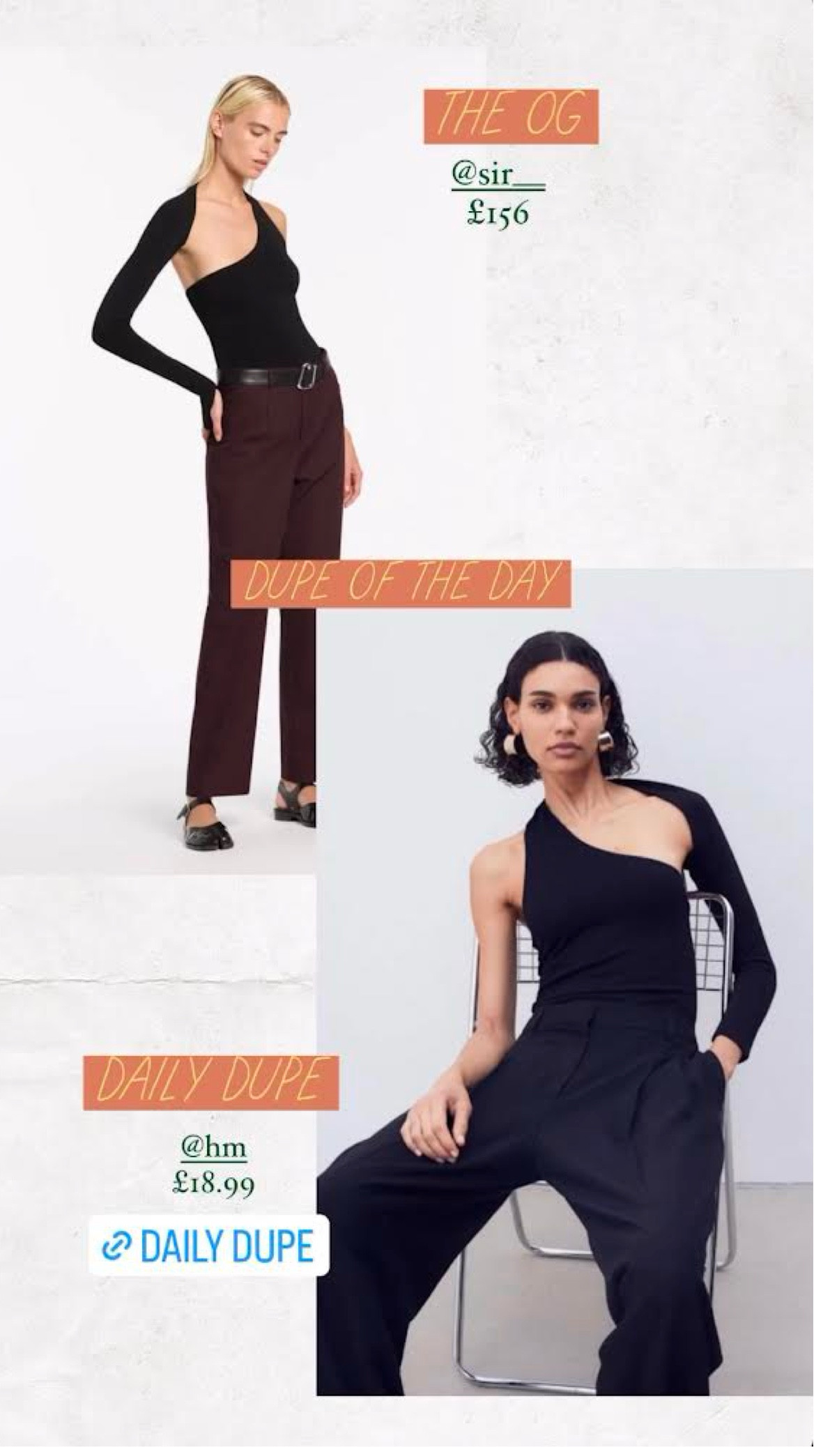 Sir the label, H&m, alternatives, clothes dupe, black bodysuit, asymmetrical sleeve top, black long sleeve top, single sleeve top, asymmetrical top, cheaper alternatives

#LTKSeasonal #LTKstyletip #LTKeurope